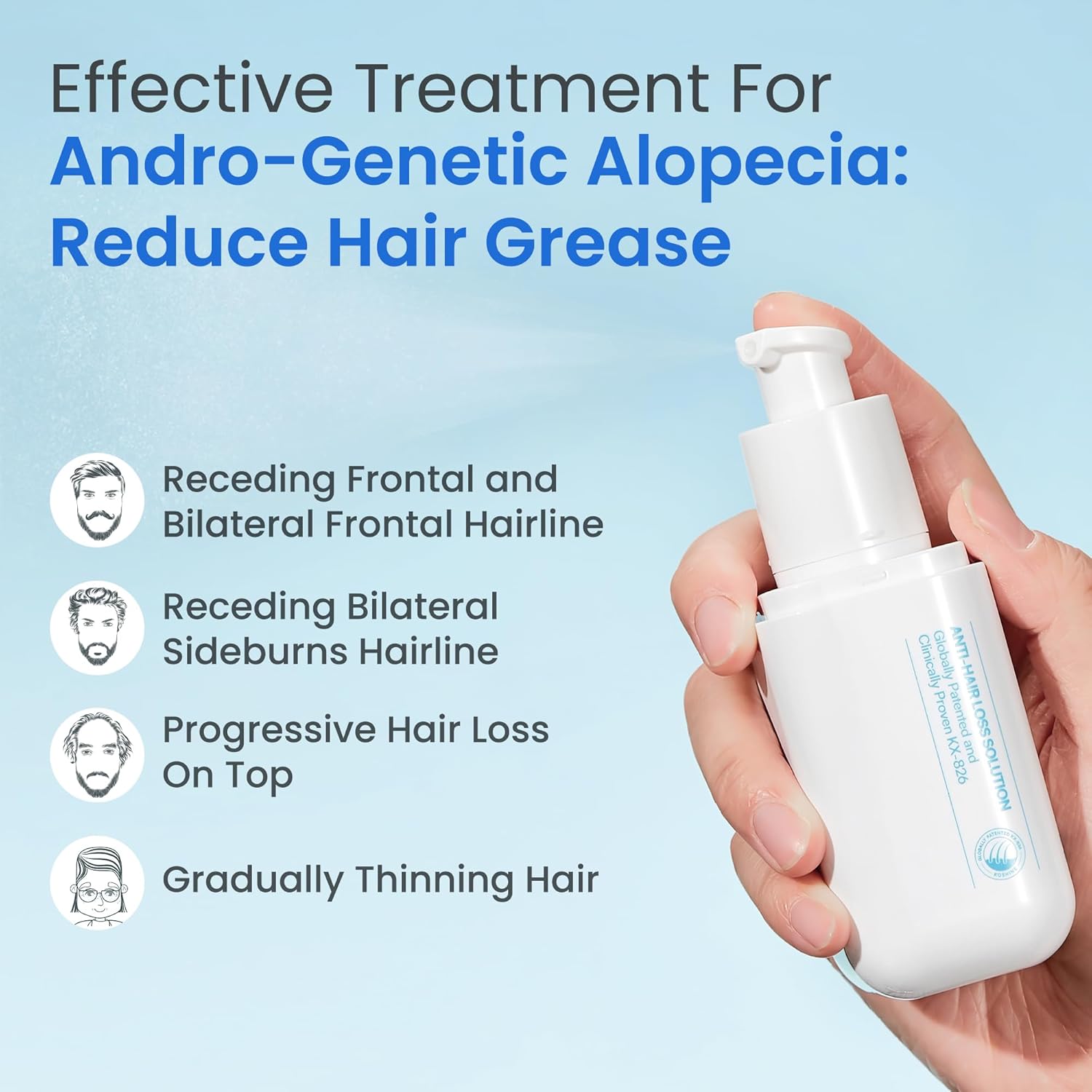 0.5% KX-826 DHT Blocker Hair Thickening Growth Products,3 Days Oil Control 1-2 Weeks Hair Loss Reduction 4-6 Weeks New Hair Visible,Hair Growth Spray Regrowth Treatments Men&Women (blue) - Image 3
