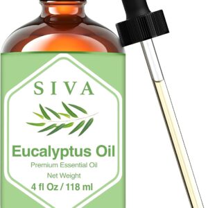 SIVA Eucalyptus Essential Oil - 4 Fl Oz – Natural Eucalyptus Oil - for Diffuser, Face, Skin Care, Aromatherapy, Hair Care, Scalp and Body Massage - with Dropper
