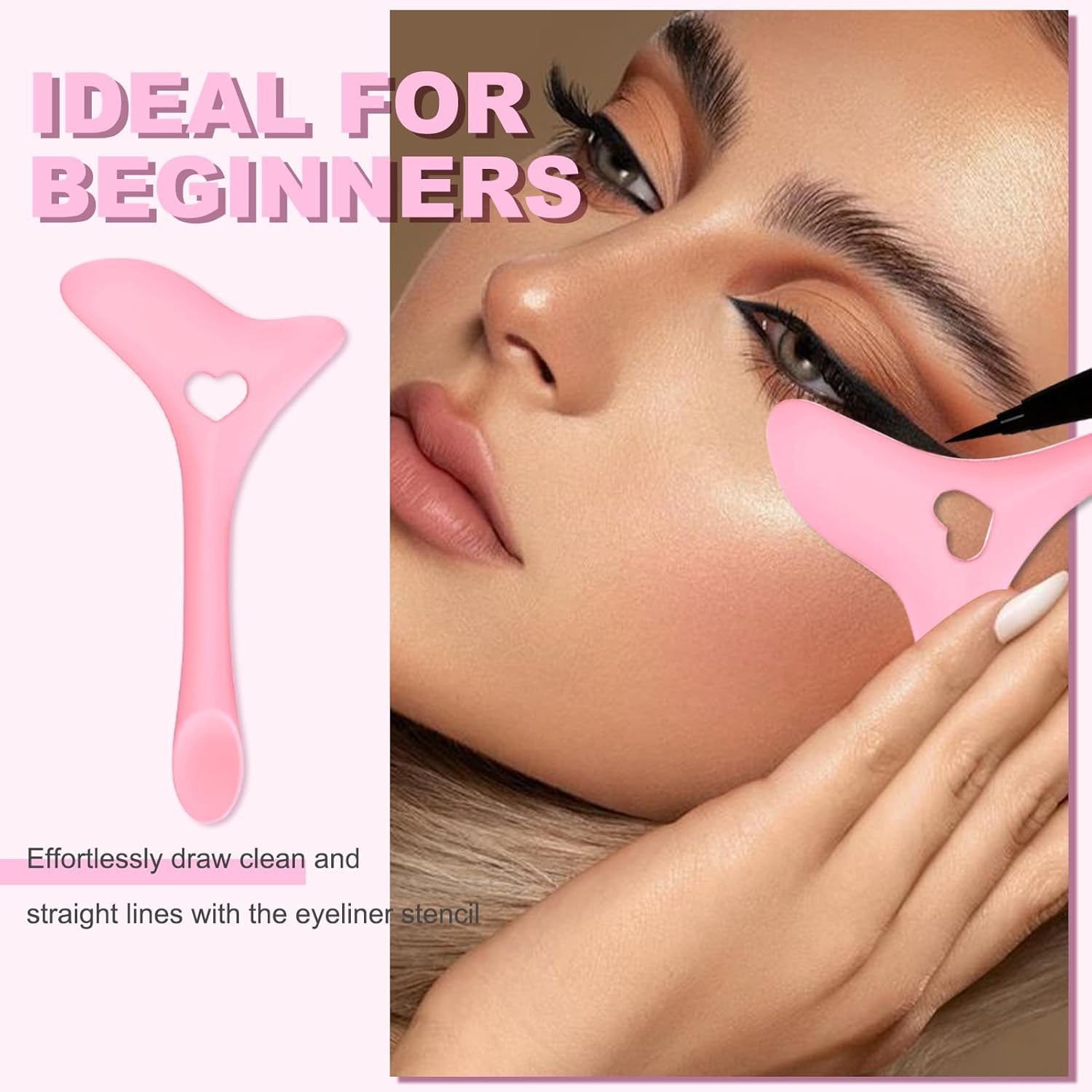 4Pcs Eyeliner Stencils, Silicone Winged Tip, Multifunctional Mascara Shield for Eyeshadow and Eyelashes, Professional &Quick Cat Eye Makeup Tool for Beginners (Pink) - Image 4