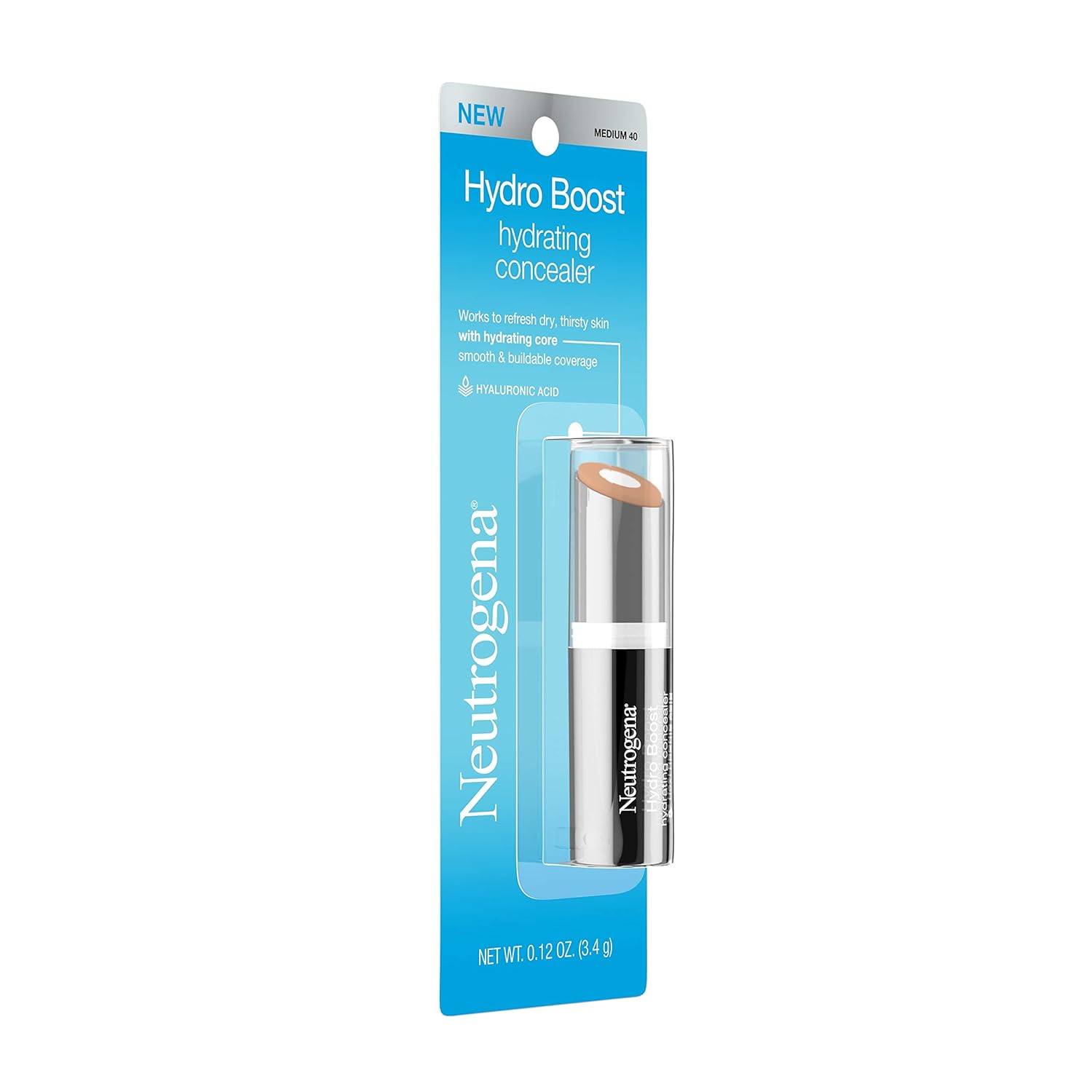 Neutrogena Hydro Boost Hydrating Concealer Stick for Dry Skin, Oil-Free, Lightweight, Non-Greasy and Non-Comedogenic Cover-Up Makeup with Hyaluronic Acid, 40 Medium, 0.12 Oz - Image 9