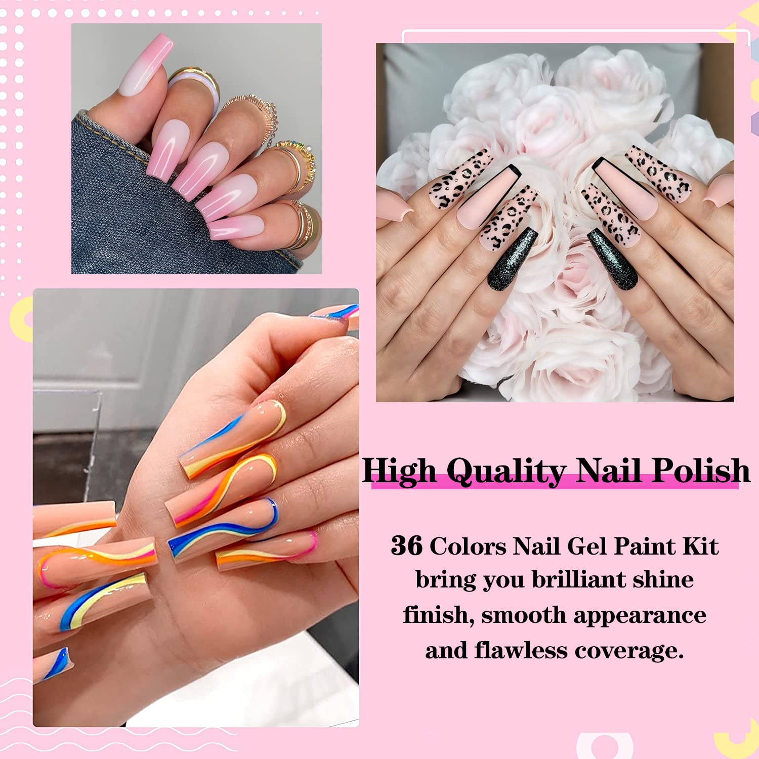 36 Colors Nail Art Gel Paint Kit, 38PCS Gel Nail Polish Set, Solid Gel Nail Polish with Nail Brush for DIY Nail Art Design, Solid Nail Art Gel Polish for DIY At Home - Image 5