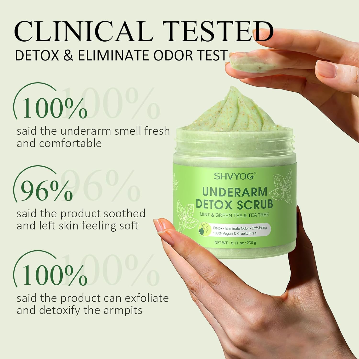 Underarm Detox Scrub, Armpit Detox Green Tea, Mint and Tea Tree Body Deodorant, Natural Dark Armpit Remover for Odors Eliminating and Exfoliating, also for Whole Body & Sensitive Skin, Unisex 8.11 Oz - Image 5