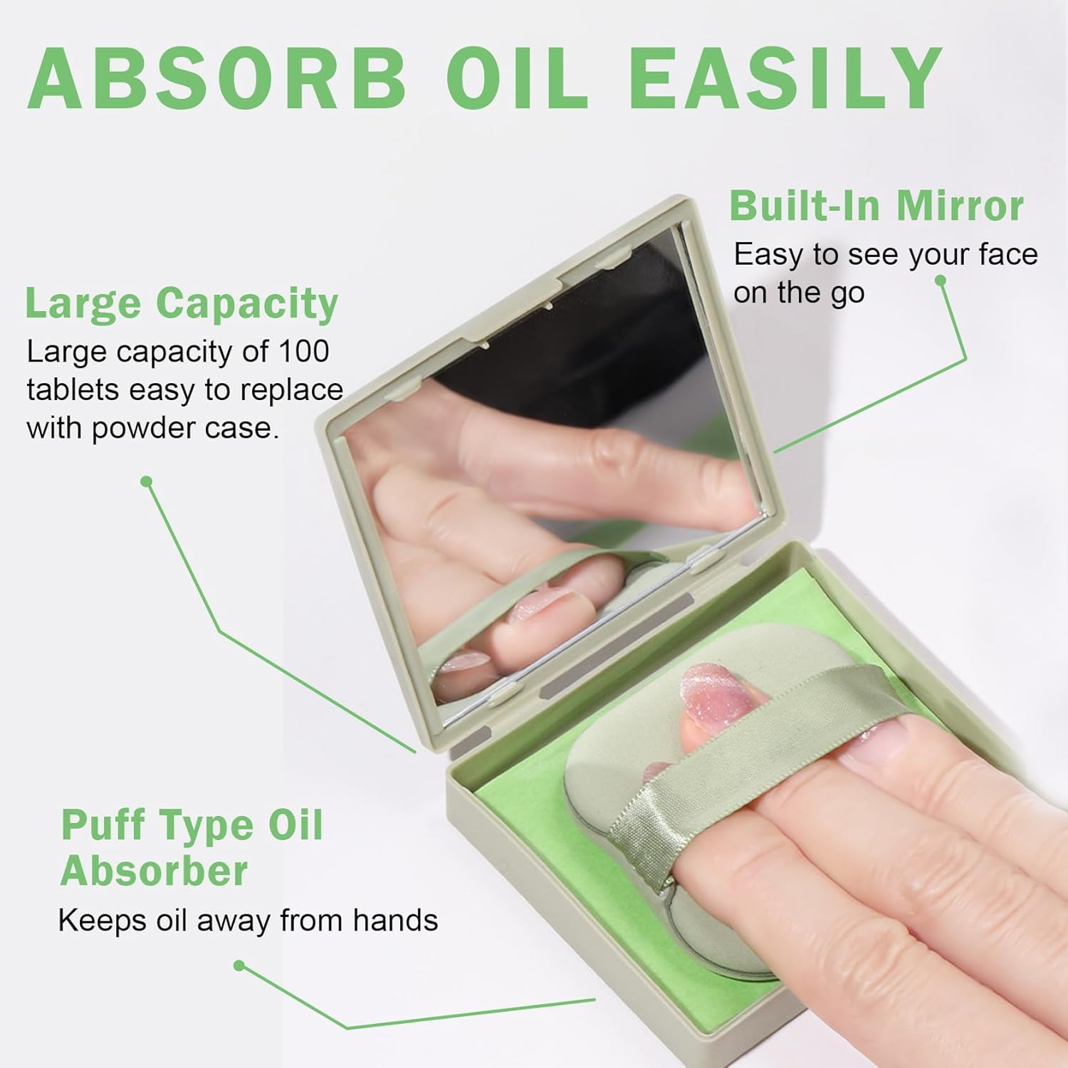Oil Blotting Sheets for Oily Skin with Makeup Puff & Mirror Case (200 Sheets) - Image 4