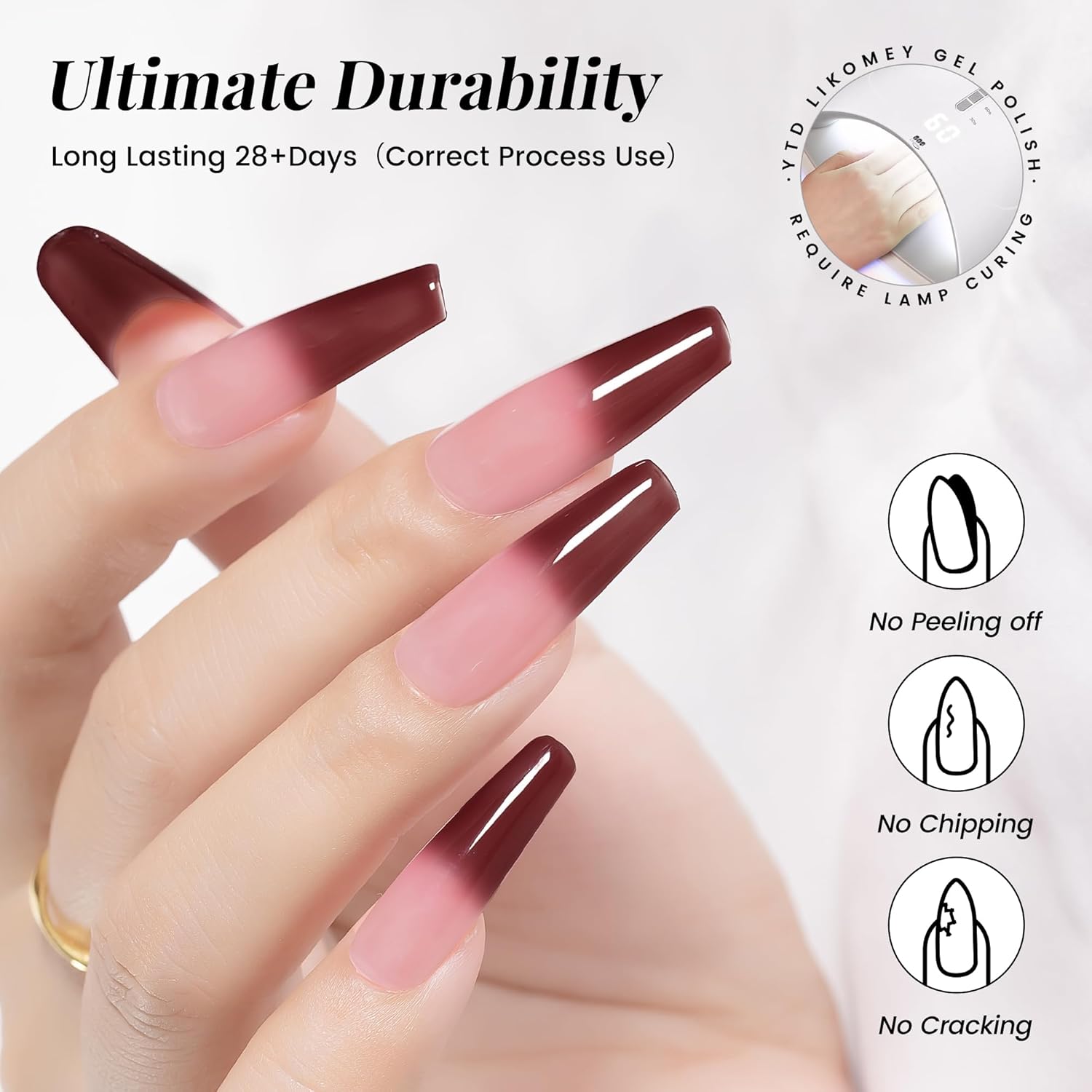 YTD Likomey Color Changing Gel Nail Polish,15ml Translucent Nude Pink Burgundy Red Mood Temperature Change Color Ombre Thermal Salon Home Nail Art Manicure UV Gel Varnish,WB08 - Image 2