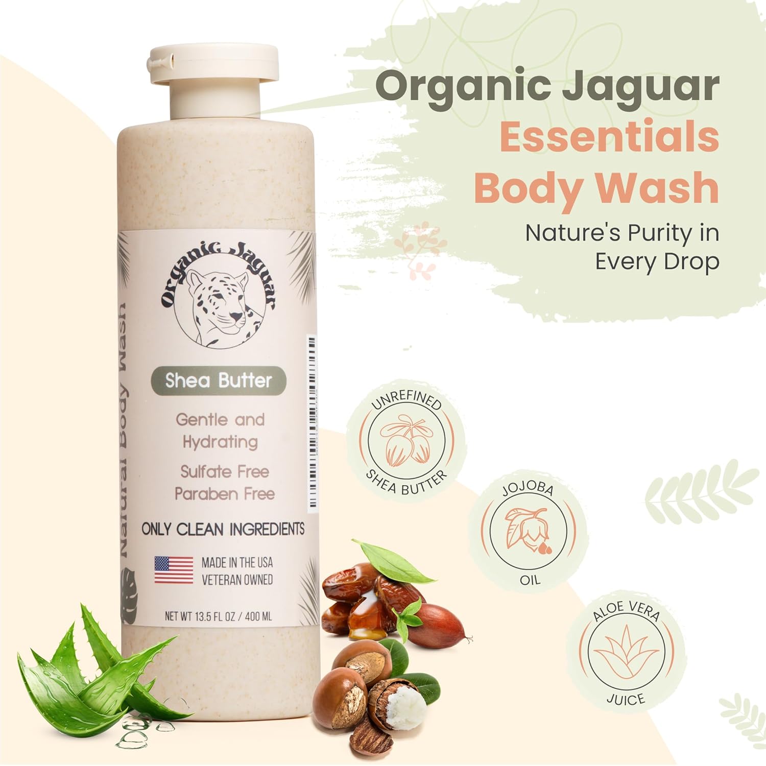 Unscented Natural Body Wash Aloe Vera Shea Butter Gentle Cleanser 13.5 fl oz - Image 4