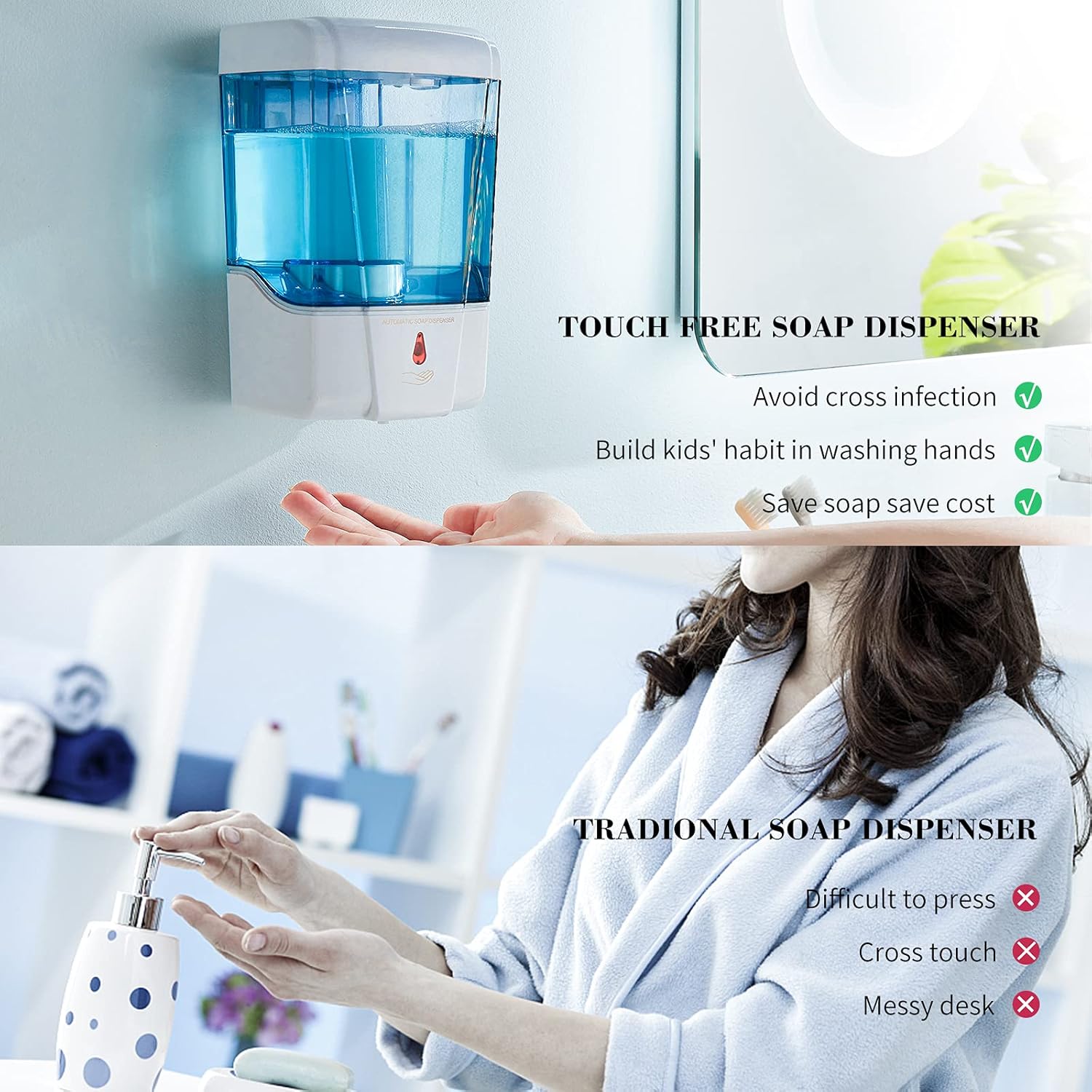 Soap Dispenser Wall Mount, Automatic Hand Sanitizer Dispenser 600ml Gel n Liquid Touchless Commercial Wall Soap Dispenser for Bathroom,White-600ml - Image 5