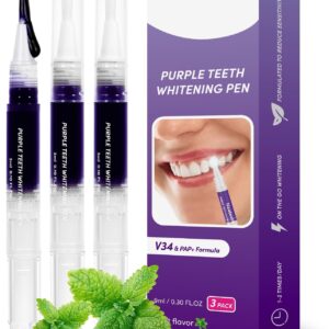 Teeth Whitening Pen 3 Packs, Purple Toothpaste for Teeth Whitening, Color Correcting Whiter Gel Pen for Sensitive Teeth, Essence Pen for Coffee/Smoking Stains, Gentle Formula