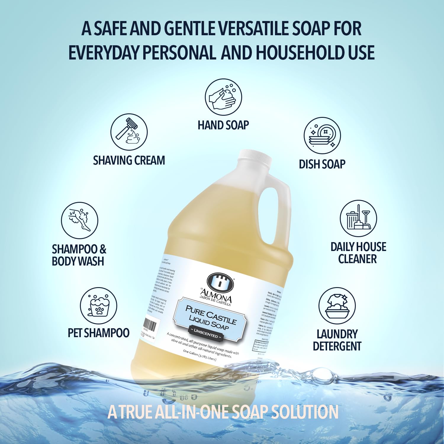 Unscented Pure Castile Liquid Soap 1 Gallon Sensitive Skin Gentle Formula - Image 4