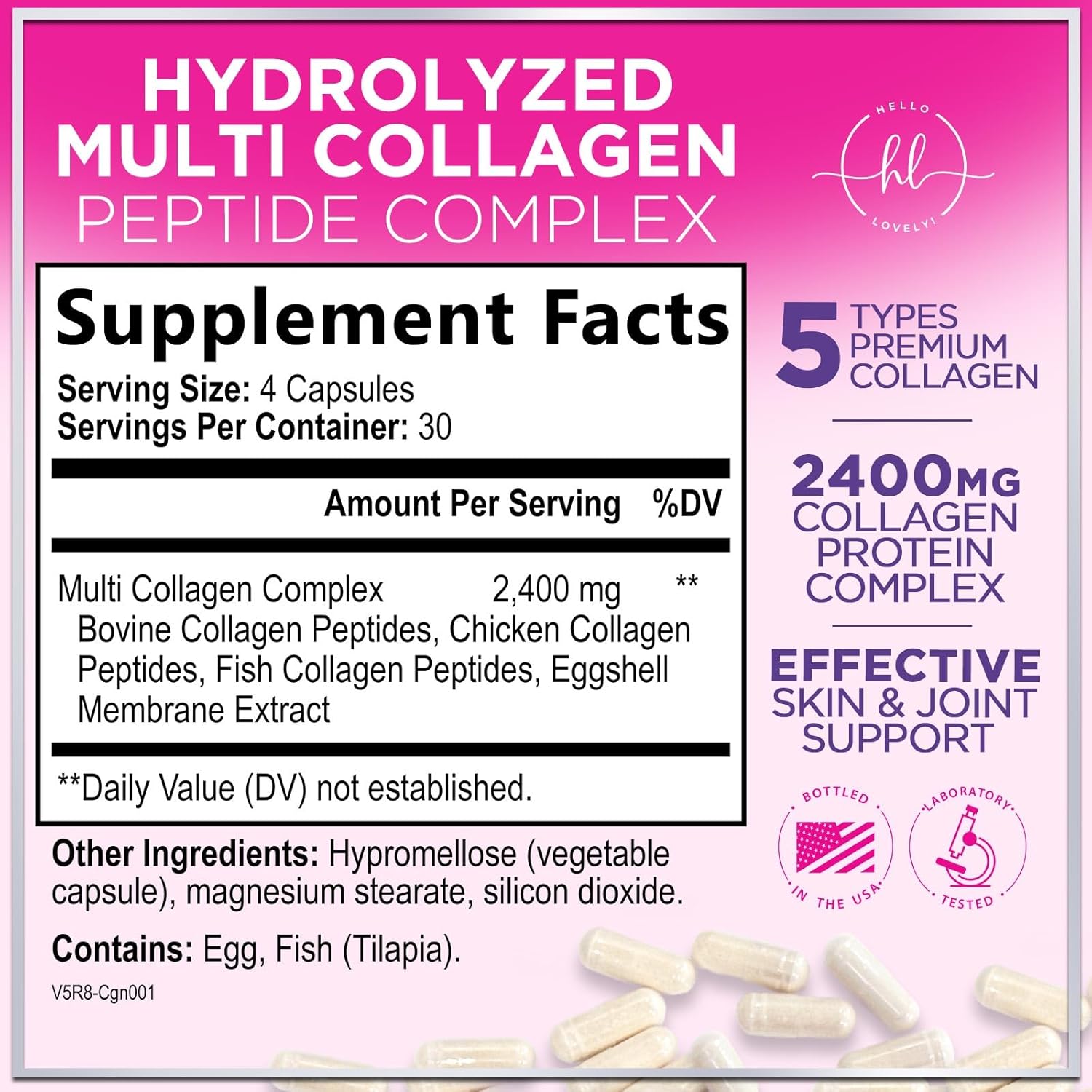 5 Types Hydrolyzed Collagen Complex for Hair Skin Nails Joints - 120 Capsules - Image 2