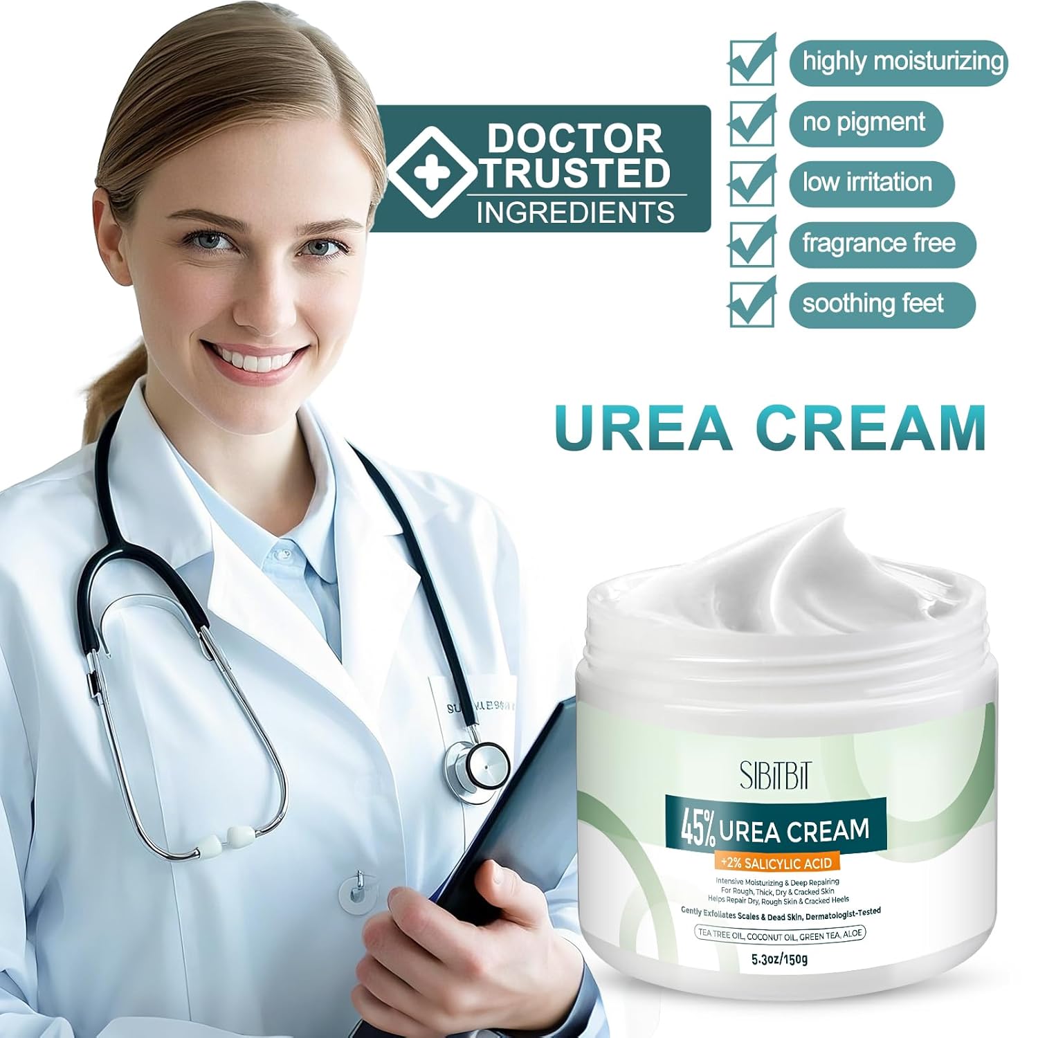 Urea Cream 45% for Feet with Maximum Strength Moisturizing, with 2% Salicylic Acid, for Dry and Cracked Heel, Foot, Elbows, Dead Skin Calluses Remover, 5.29 OZ, Foot File, Foot Mask Cover (10 pairs) - Image 6
