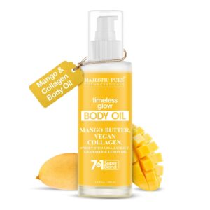 Majestic Pure Moisturizing Body Oil |100% Pure Vegan Collagen with Grapeseed, Jojoba, Lemon Oil | After Shower Body Oils for Women and Men | Scented Radiant Skin Therapy Firming Massage Oil | 3.4Fl Oz