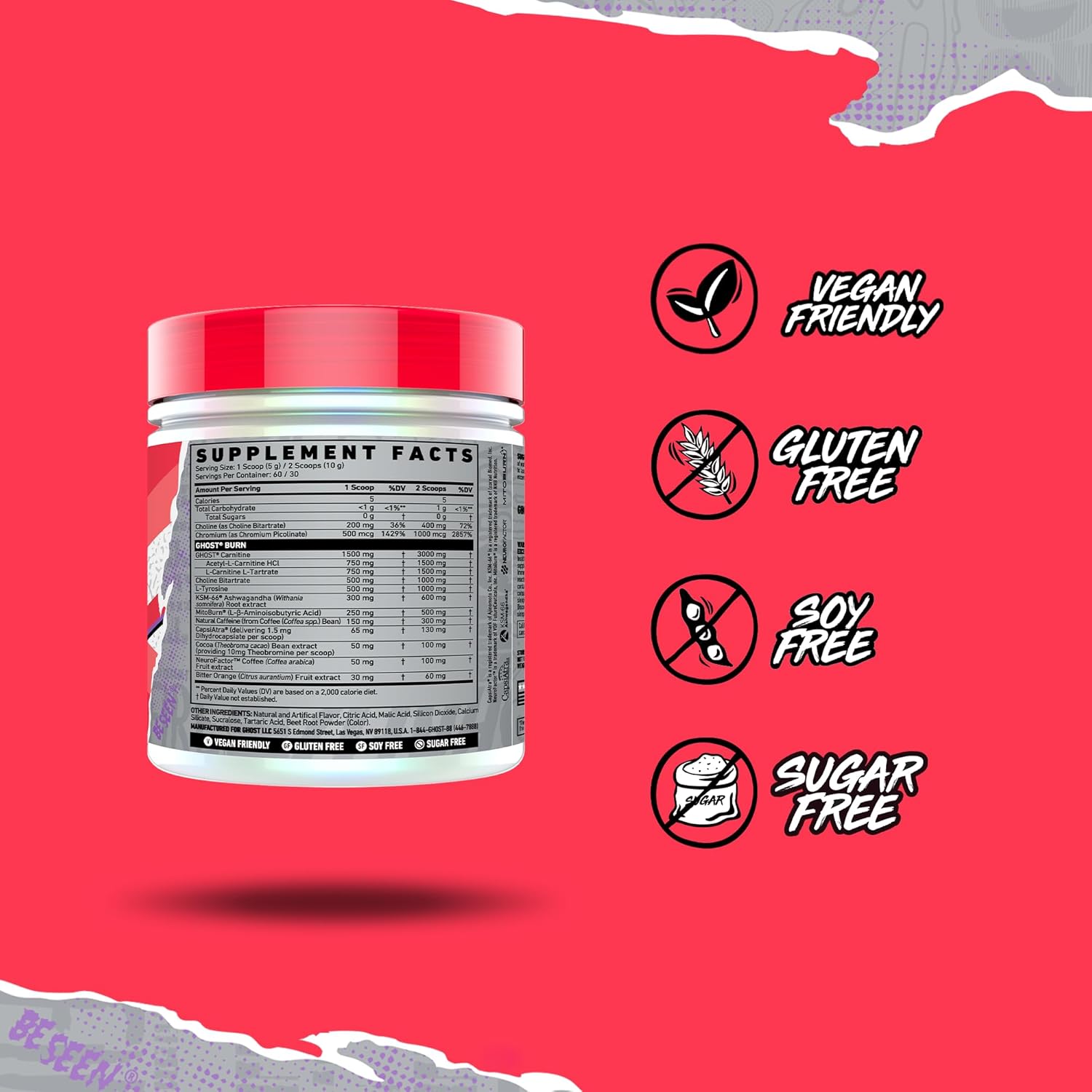 GHOST Burn Weight Management Powder, Kiwi Strawberry (60 Servings) - Metabolism & Energy Support Supplement for Men & Women - Natural Caffeine, L-Carnitine & L-Tyrosine - Soy & Sugar-Free, Vegan - Image 4