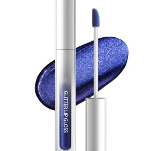 Blue Metallic Liquid Lipstick, Non-Stick Cup Glitter Lip Gloss, High Pigmented Lip Color with Transfer-proof Wear, Long Lasting Waterproof Shimmer Sparkly Lipstick Cosplay Party Makeup for Women-07