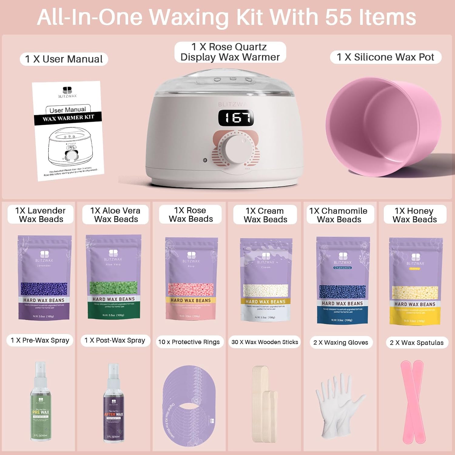 BLITZWAX Hard Wax Warmer Kit for Brazilian and Bikini Waxing, Includes 6 Wax Beads - Image 6