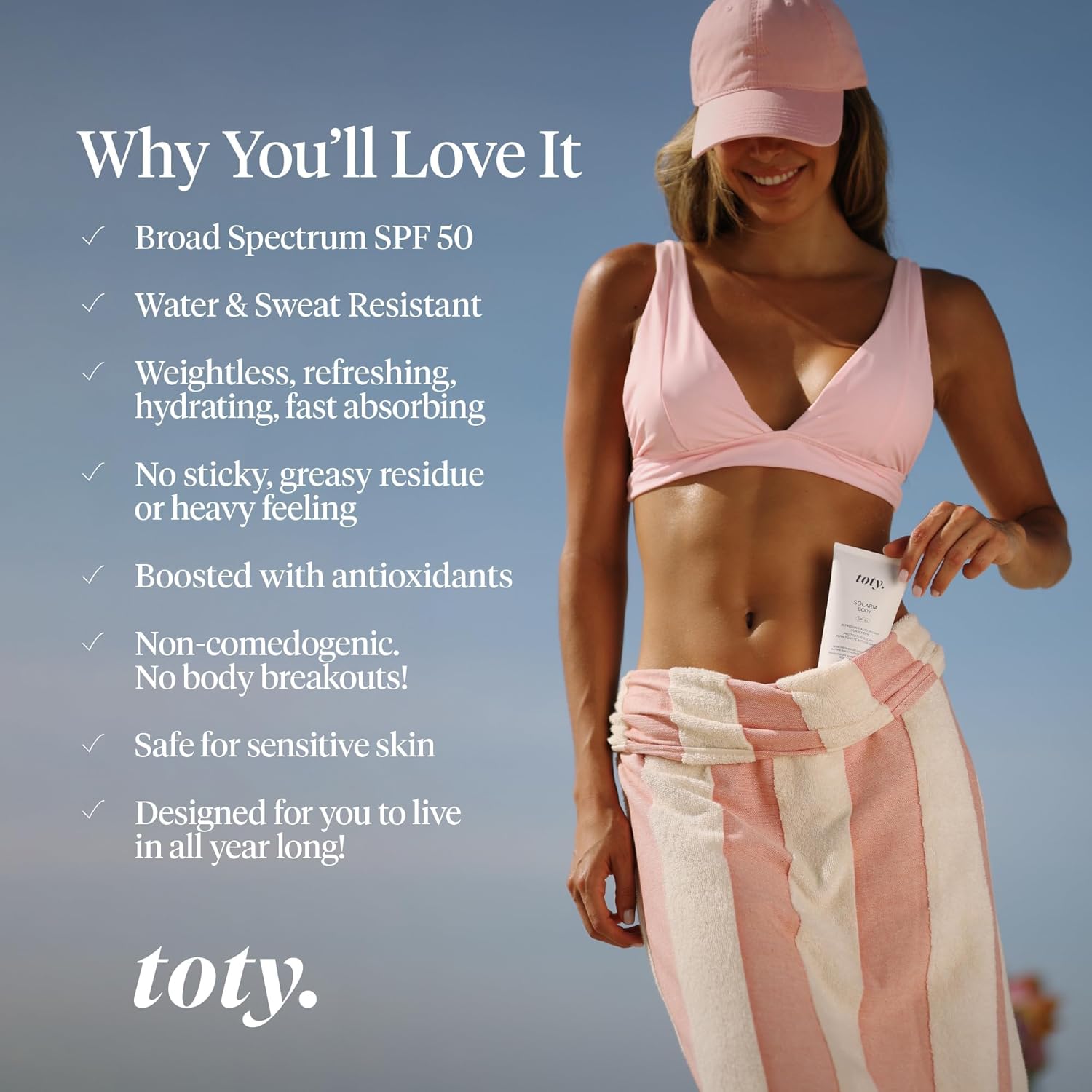 Toty by Sofia Vergara - Solaria Body SPF 50 Refreshing Antioxidant Sunscreen - UVA/UVB Protection - Weightless Body SPF for All Skin Types - Water & Sweat Resistant - 5.07 fl oz - Image 4