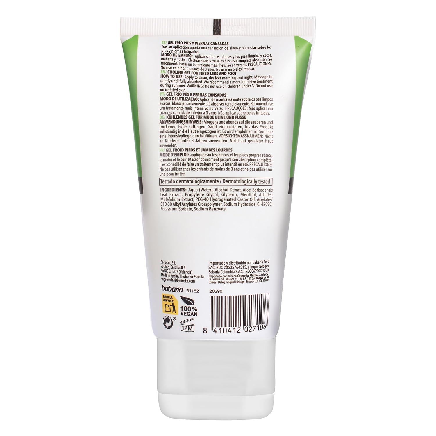 Babaria Cooling Gel for Legs and Feet - Calming and Softening Effect - Provides Regenerating and Soothing Properties - Infused with Castor Oil and Aloe Vera - Suitable for All Skin Types - 5.1 oz - Image 6