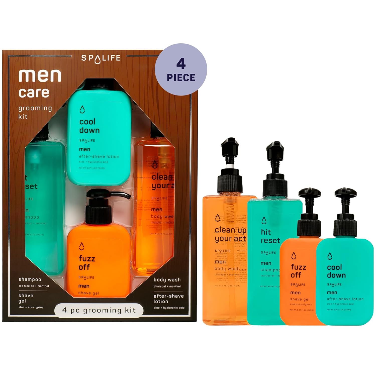 SpaLife Men's Hair & Body Care 4-Piece Set – Body Wash, Shave Gel, After-Shave Gel, Shampoo – Men's Skincare – After-Shave Lotion for Men – Gift Set – Gifts for Men – Gifts for Guys
