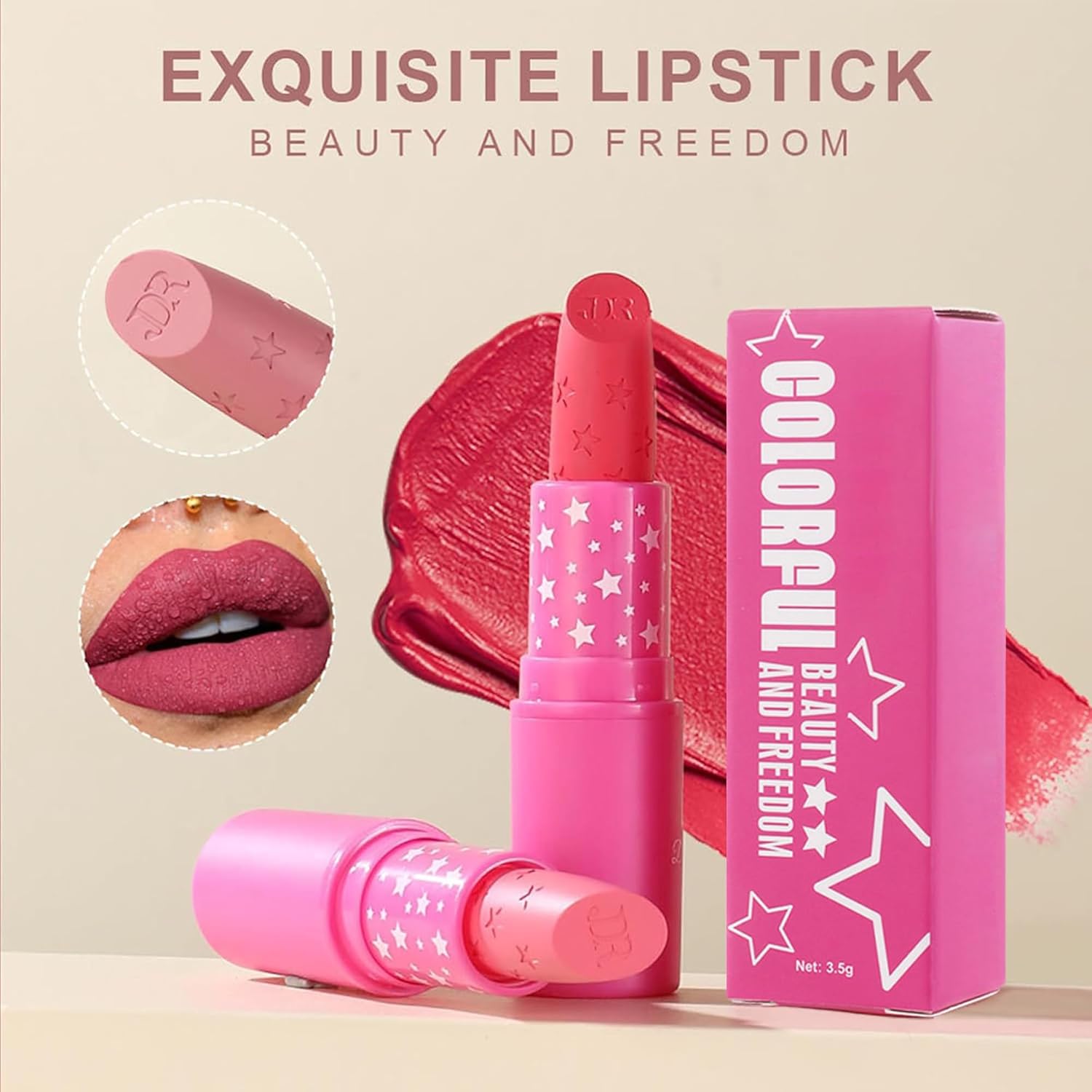 Matte Waterproof Lipstick #01 Light Pink, Long Lasting Hydrating Creamy Formula for Women - Image 4