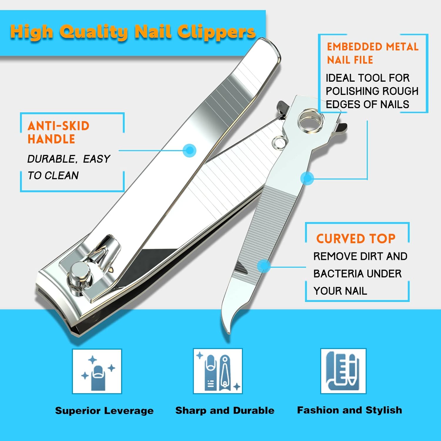 Nail Clipper Set,Premium Stainless Steel Fingernail and Toenail Clipper Cutters with Nail File, Sharp Effortless Nail Clippers Set for Men & Women(Silver) - Image 4