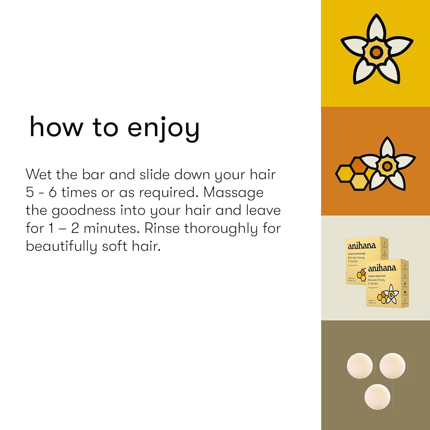 ANIHANA Conditioner Bar for Regular Normal Hair Clean Purifying Natural Healthy Look and Shine Paraben Free Manuka Honey and Vanilla 2.1 oz - Image 4