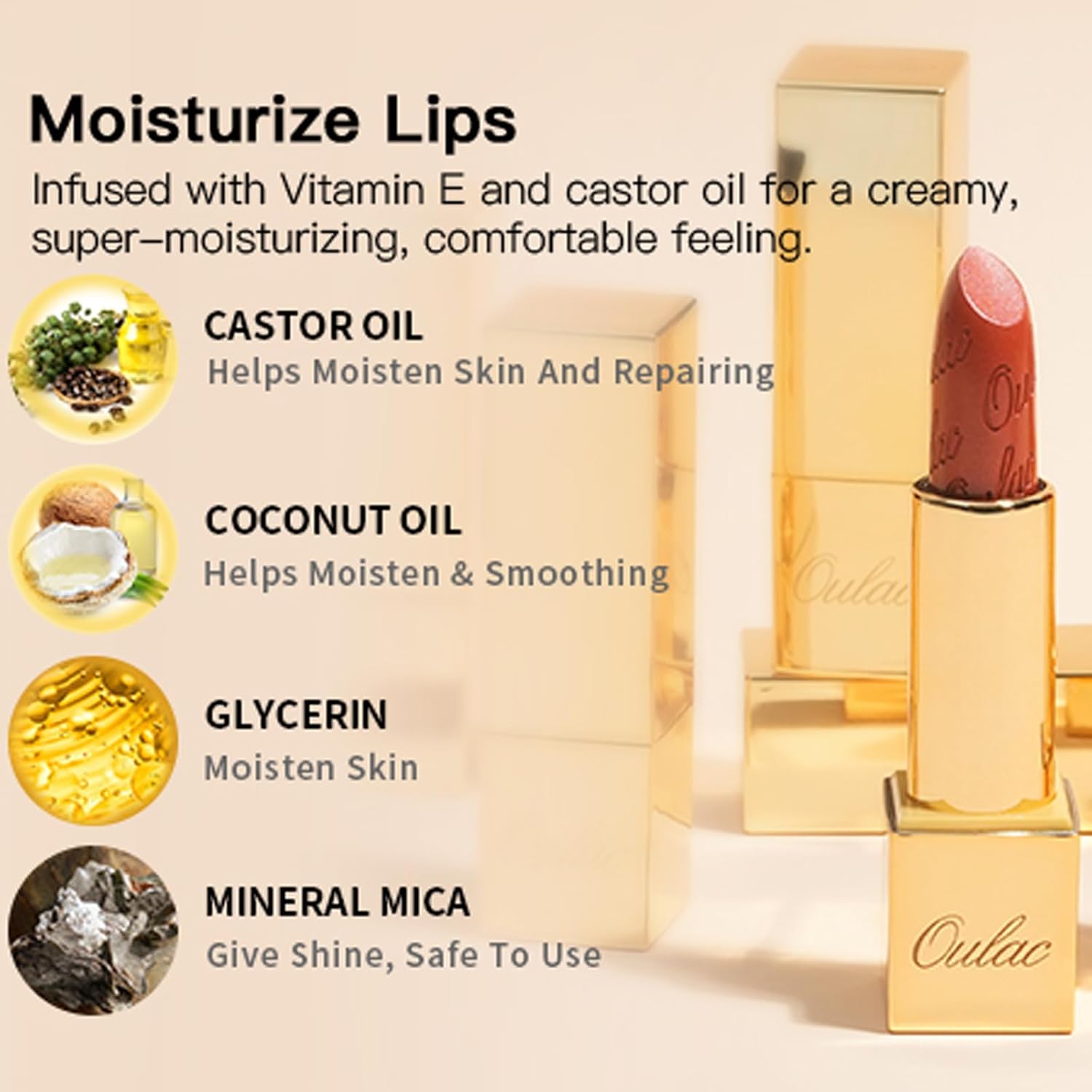 Oulac Matte Nude Peach Lipstick with Glow Metallic Finish - Vegan Lipstick for Women, Creamy Texture, Hydrating Clean Beauty Formula, High-End Magnetic Hook Design, GM06 Hugs - Image 8