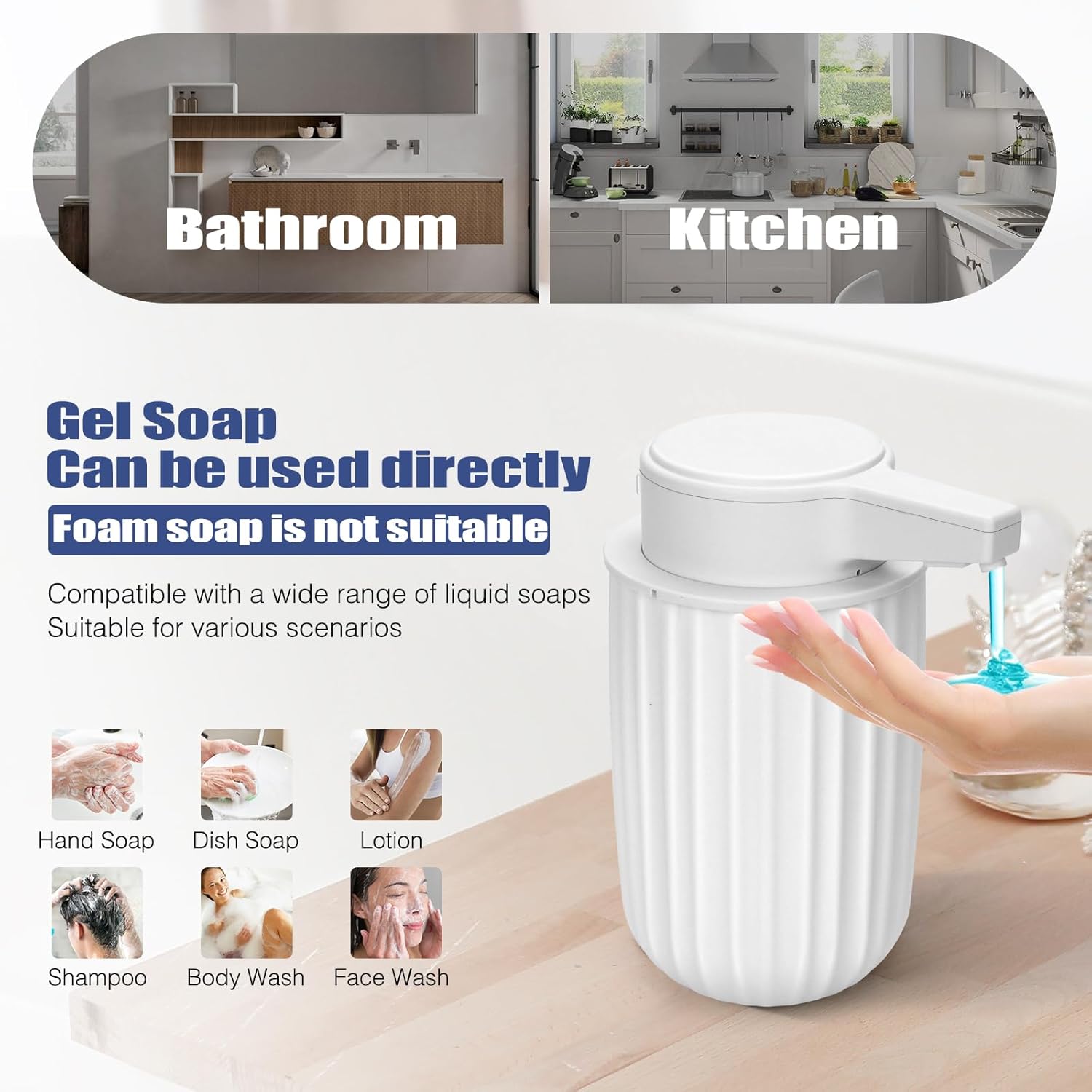 Rechargeable 9oz Automatic Touchless Soap Dispenser Electric White for Kitchen Bathroom - Image 5