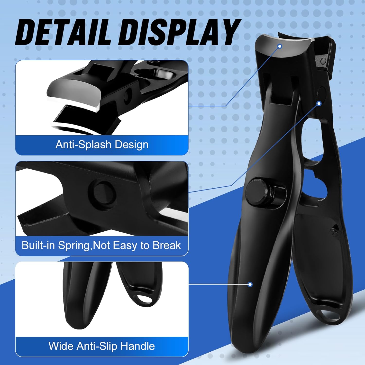 German Nail Clippers, Premium Stainless Steel Wide Jaw Anti Splash Design,Ultra Sharp Heavy Duty Clippers with Ergonomic Lever,Perfect for Men,Women, and Seniors(Black) - Image 3