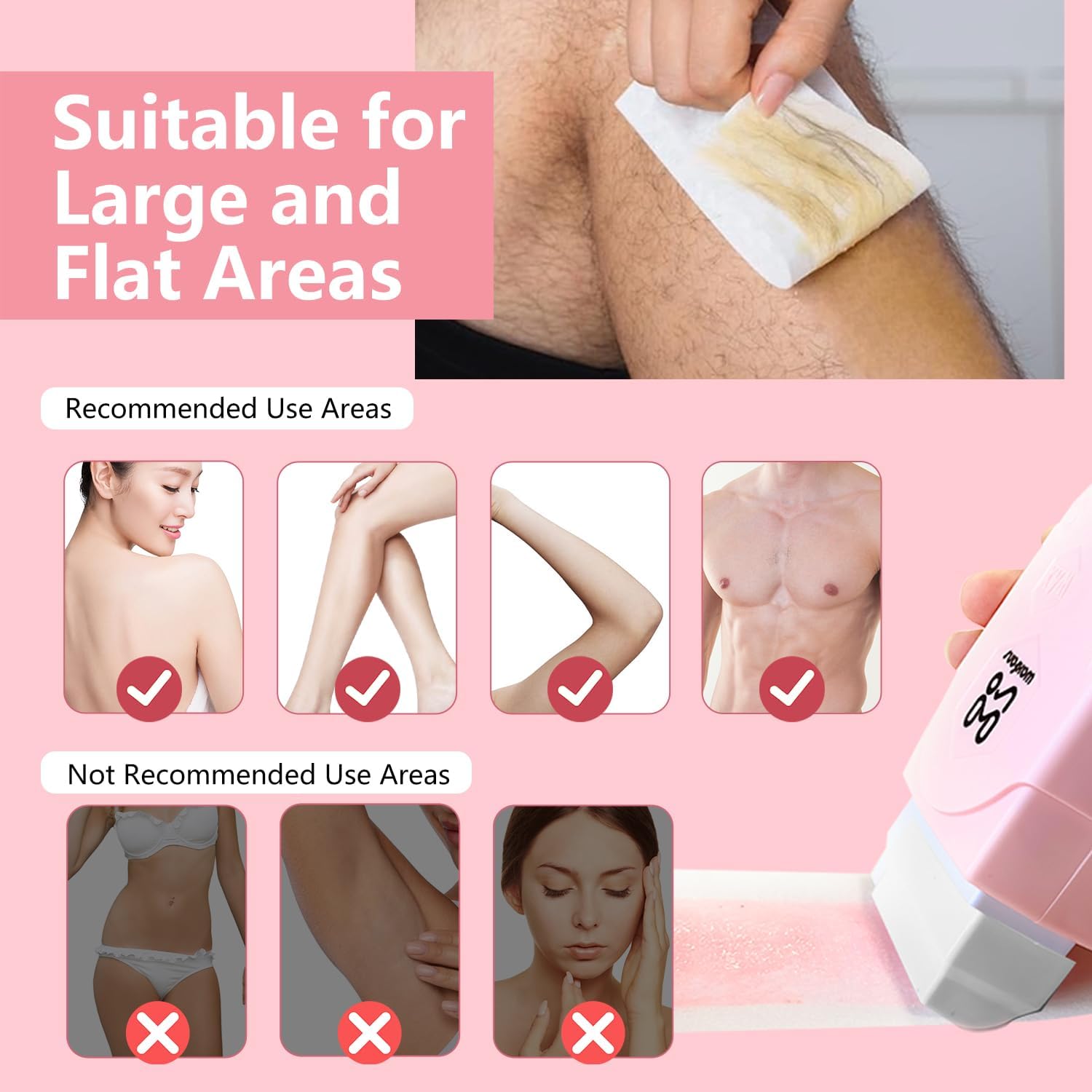Roll On Wax kit,Waxing Kit for Women, Wax Roller, Roll On Wax Warmer for Hair Removal,at Home Waxing Kit for Women men,Soft Wax Heater for Larger Areas of the Body(pink) - Image 5