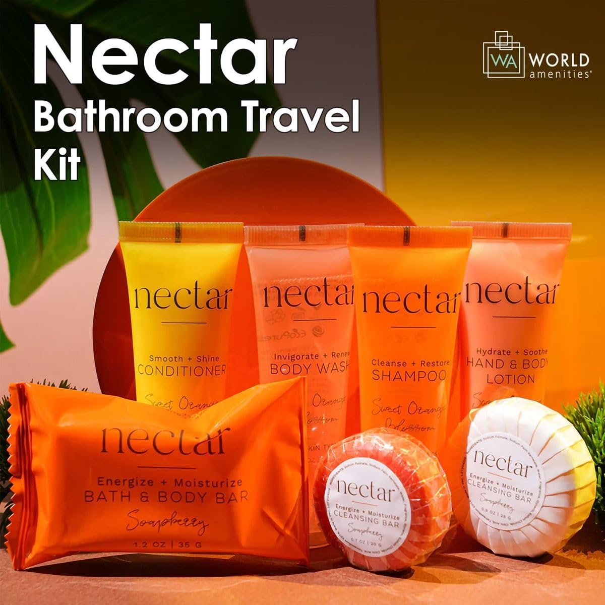 Nectar Mini Travel Size Toiletries Bathroom Kit Sweet Orange Blossom Shampoo Conditioner Body Wash Lotion Two Bars - Image 5