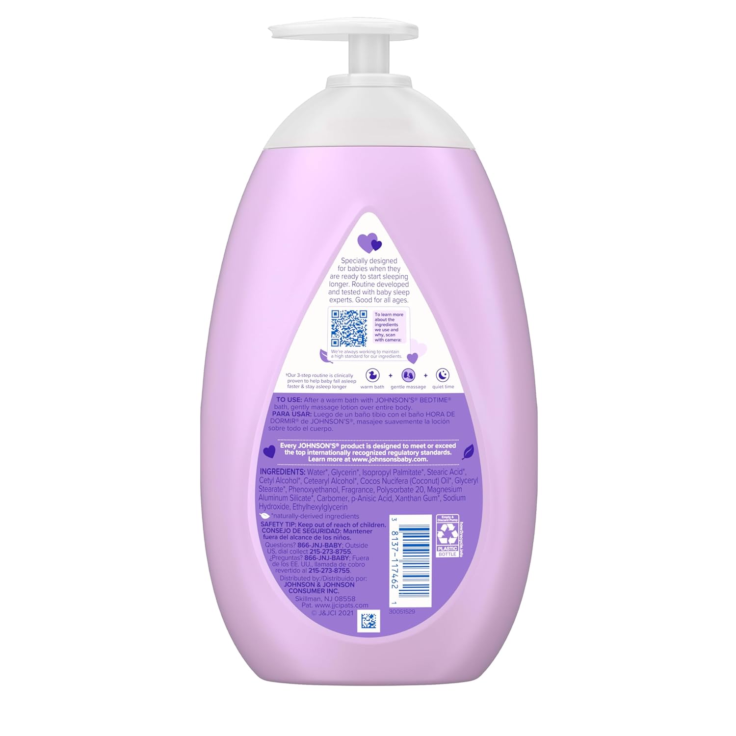 Johnson's Moisturizing Bedtime Baby Lotion with Coconut Oil & NaturalCalm Aromas to Help Relax Baby, Hypoallergenic & Free of Parabens, Phthalates & Dyes, Mild Baby Skin Care, 27.1 fl. oz - Image 3