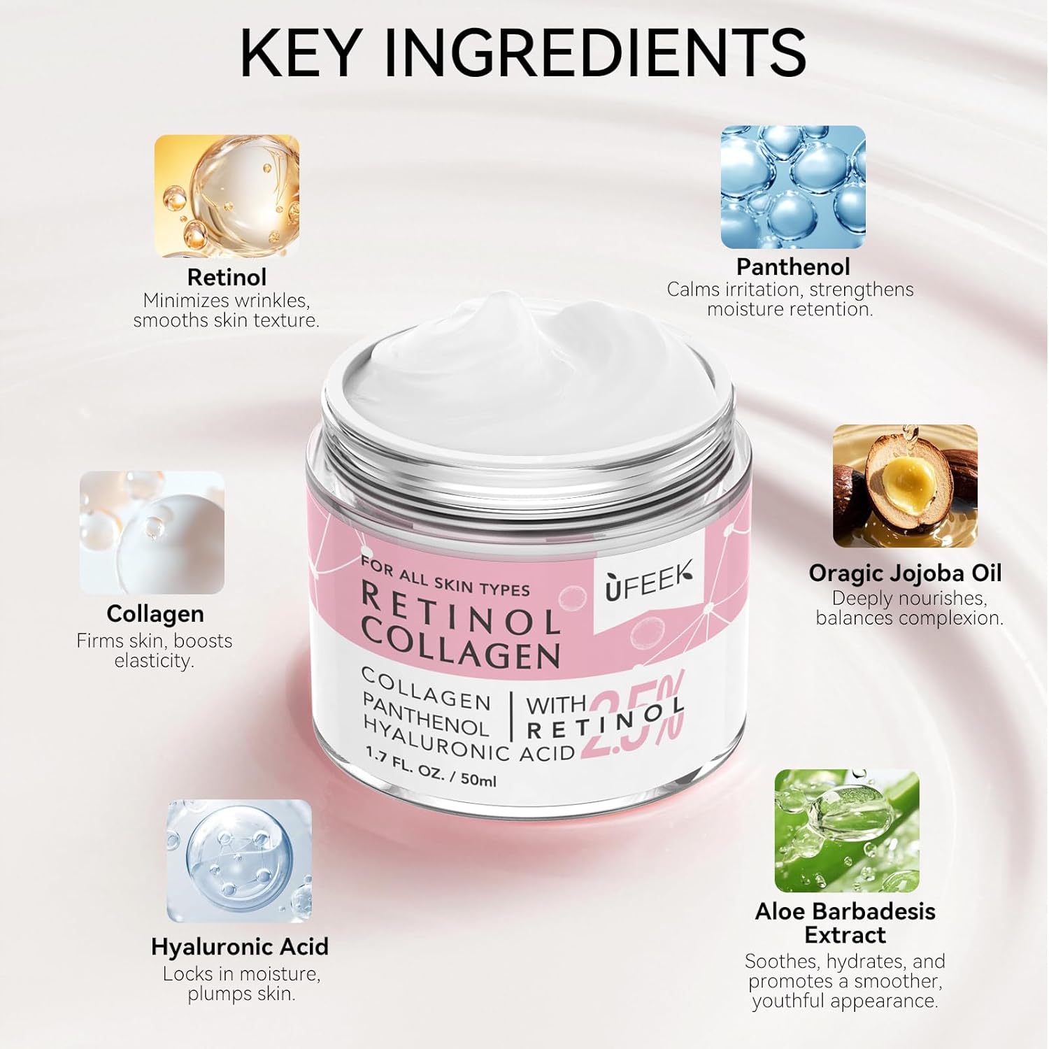Retinol Face Moisturizer with Collagen & Hyaluronic Acid - Instant Face Lift Cream, Neck Cream for Tightening and Firming, Anti Aging Face Cream for Women and Men, 1.7 Fl Oz - Image 2