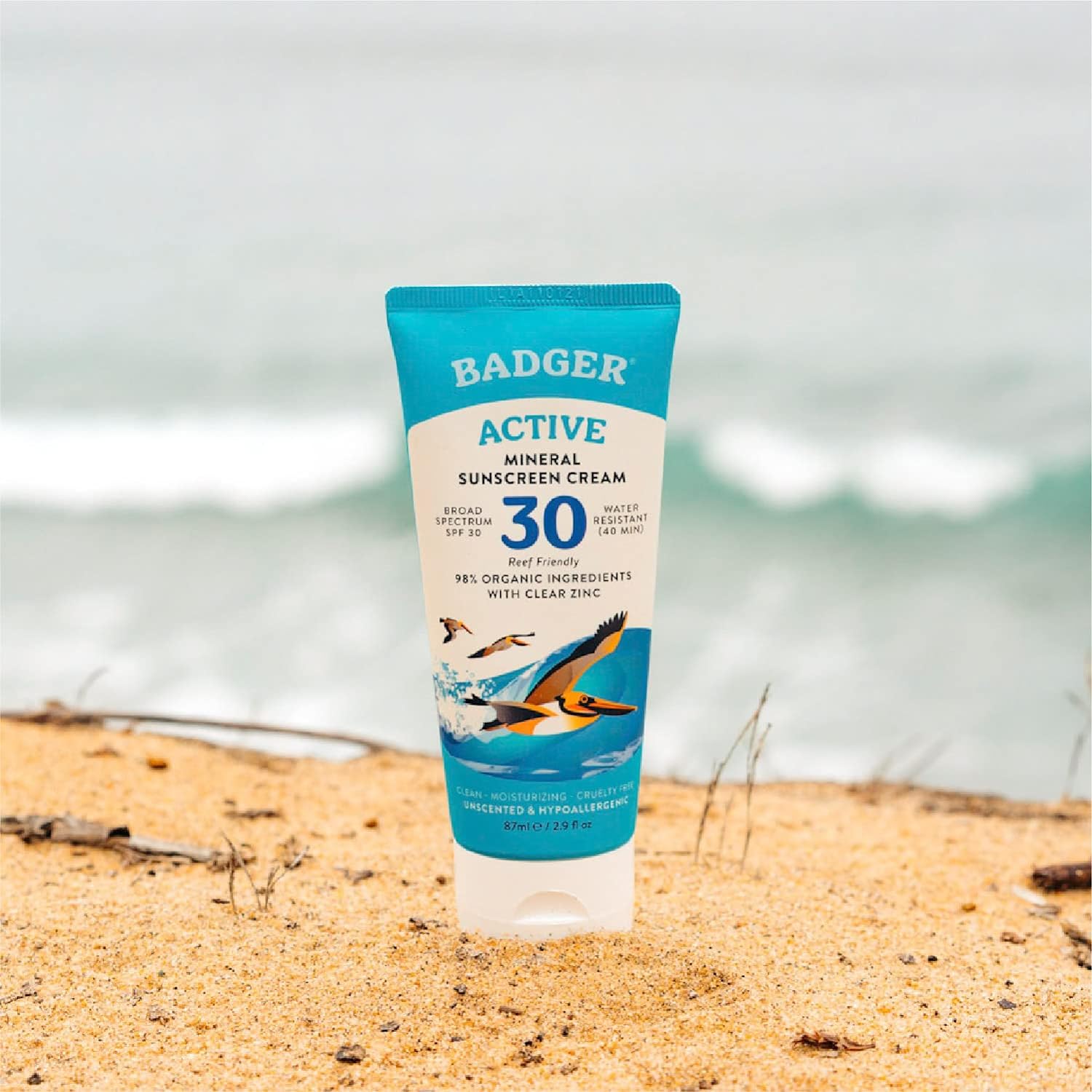 Badger Mineral Sunscreen Cream SPF 30 Unscented Reef Safe Water Resistant Travel Size 2.9 fl oz - Image 5
