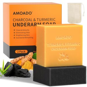 Armpit Detox Soap Set, Underarm Detox Deodorant Soaps for Body Odor Control, Dark Armpit Remover, Natural Turmeric & Charcoal Bar Soap with VC, Mint - included Sisal Mesh Bag
