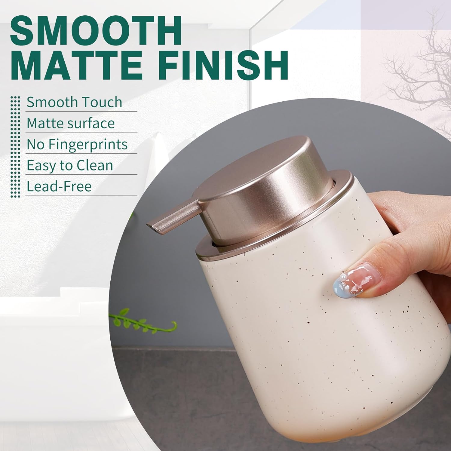 Bosilunlife Ceramic Foaming Soap Dispenser - 12 oz Foam Hand Wash Dispenser Bathroom Countertop Kitchen Dish Soap Pump Dispenser Liquid Soap Dispenser for Bathroom - Image 5