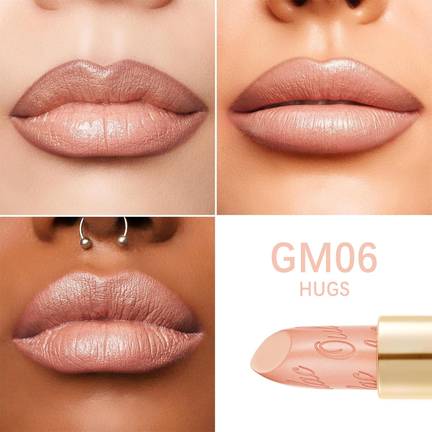 Oulac Matte Nude Peach Lipstick with Glow Metallic Finish - Vegan Lipstick for Women, Creamy Texture, Hydrating Clean Beauty Formula, High-End Magnetic Hook Design, GM06 Hugs - Image 3