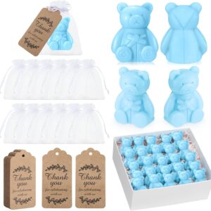 48 Pcs Small Bear Soaps Baby Shower Favors with 48 Organza Bags 48 Thank You Gift Tags Handmade Cute Mini Bear Soap Bulk for Baby Shower Wedding Gender Reveal Party Guests Gift (Blue)