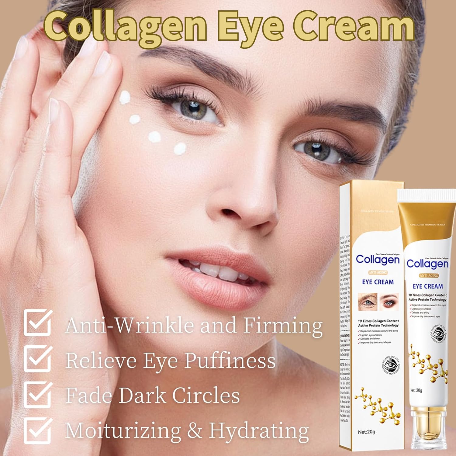 Collagen Eye Cream Anti Aging - Eye Cream for Puffiness and Bags Under Eyes - Under Eye cream for Dark Circles - Moisturizing Eye Serum - Eye Bags Treatment for Women - Firming Eye Treatment Products - Image 2