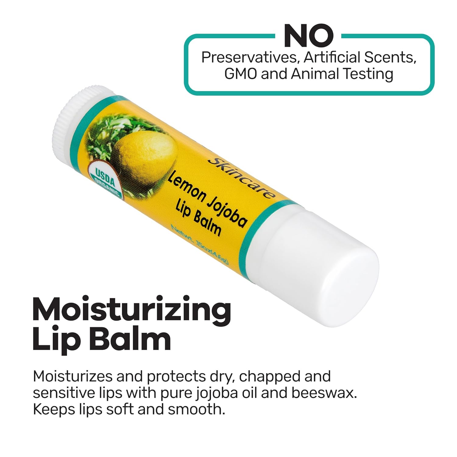 Organic Lip Balm - 70% Jojoba Oil with Beeswax - No Fillers or Additives - Moisturizes Dry Lips - Unflavored, & Travel-Ready - 2-Pack - 0.15 oz/4.6 gm - Lemon Scent - Image 3