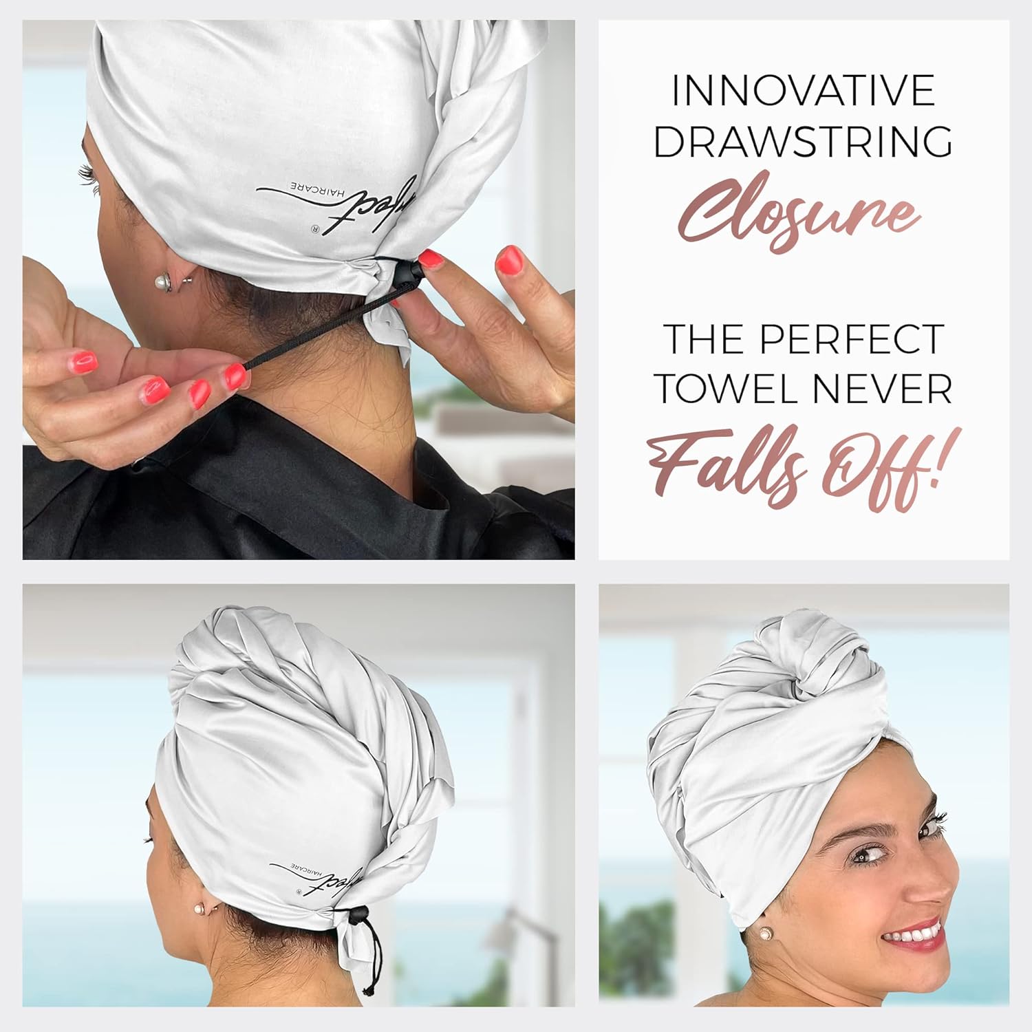 THE PERFECT HAIRCARE Microfiber Hair Towel Wrap for Women - Absorbent Quick Drying Turban for Wet, Curly, and Long Hair for Women, Girls, and Kids - Anti Frizz White - Image 5