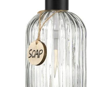 JASAI 18Oz Simple Glass Soap Dispenser with Black Rust Proof Pump,Refillable Kitchen Soap Dispenser with Vertical Stripe, Bathroom Soap Dispenser for Dispense Hand soap, Dish Soap, Lotion.