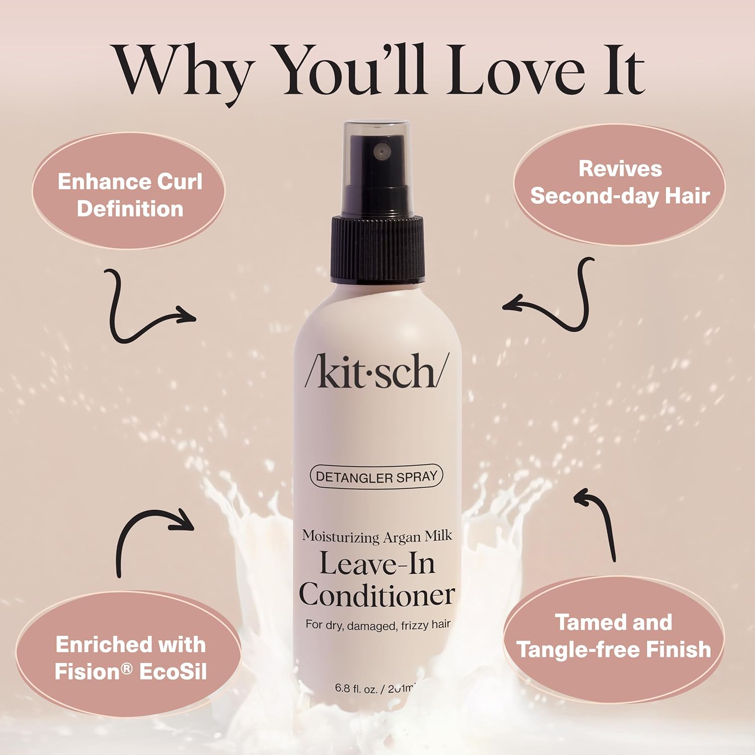 Kitsch Argan Milk Leave In Conditioner Spray for Curly Hair, Detangler Spray for Wavy, Fine, Dry & Damaged Hair, Sulfate-Free Frizz Control for Women & Men, Lightweight Moisturizer for Hair, 6.8oz - Image 4