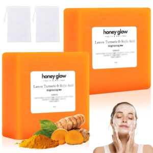 Honey Glow Lemon Turmeric Kojic Soap Bar, Honey Glow Turmeric Soap, Lemon Kojic Soap, Turmerices Soapes Bar for Face ＆ Body, Natural Turmerics Handmade Soaps for All Skin Types (2PCS)