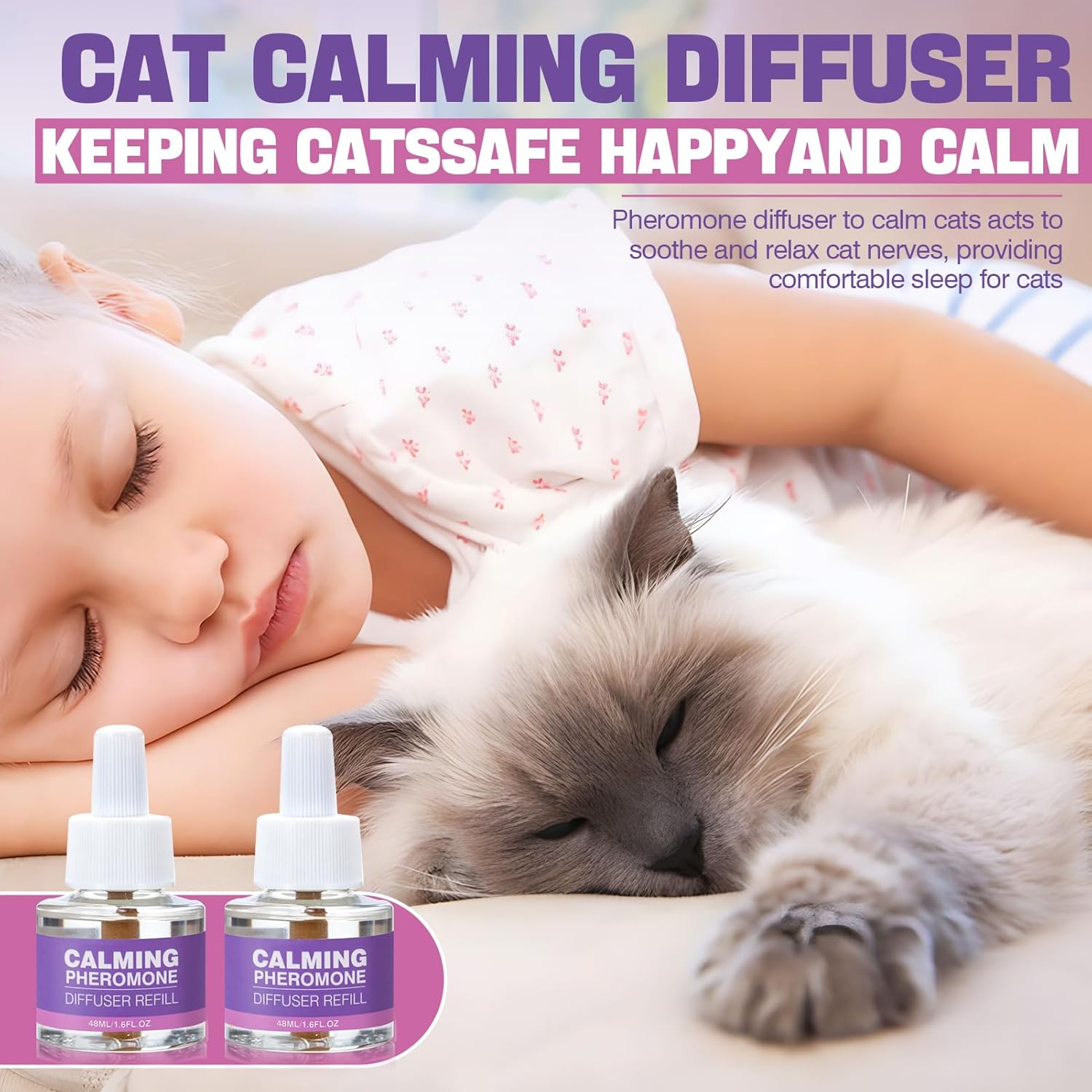 Cat Calming Pheromone Diffuser Refill 6 Pack 48ml for Multicat Homes - Image 3