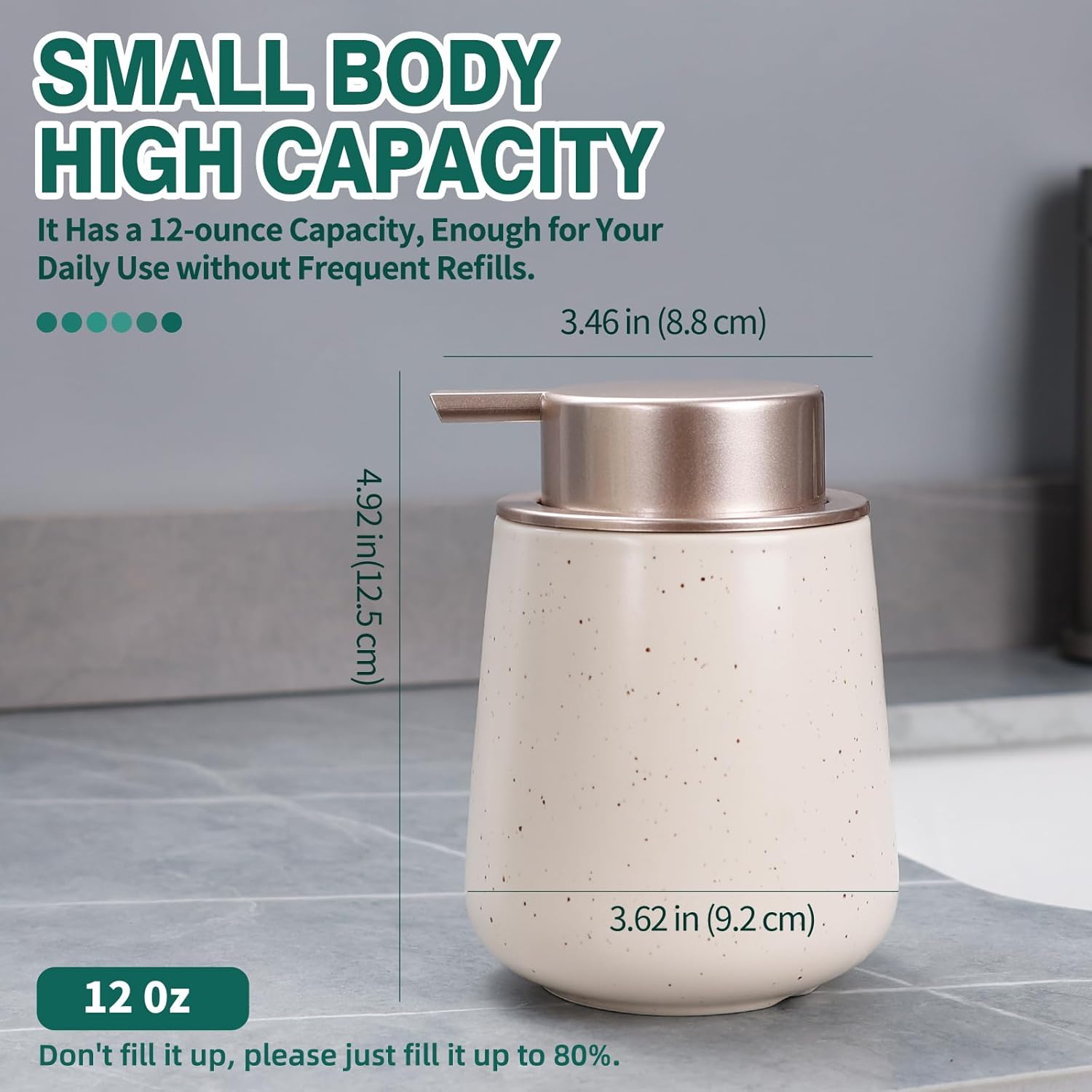 Bosilunlife Ceramic Foaming Soap Dispenser - 12 oz Foam Hand Wash Dispenser Bathroom Countertop Kitchen Dish Soap Pump Dispenser Liquid Soap Dispenser for Bathroom - Image 4