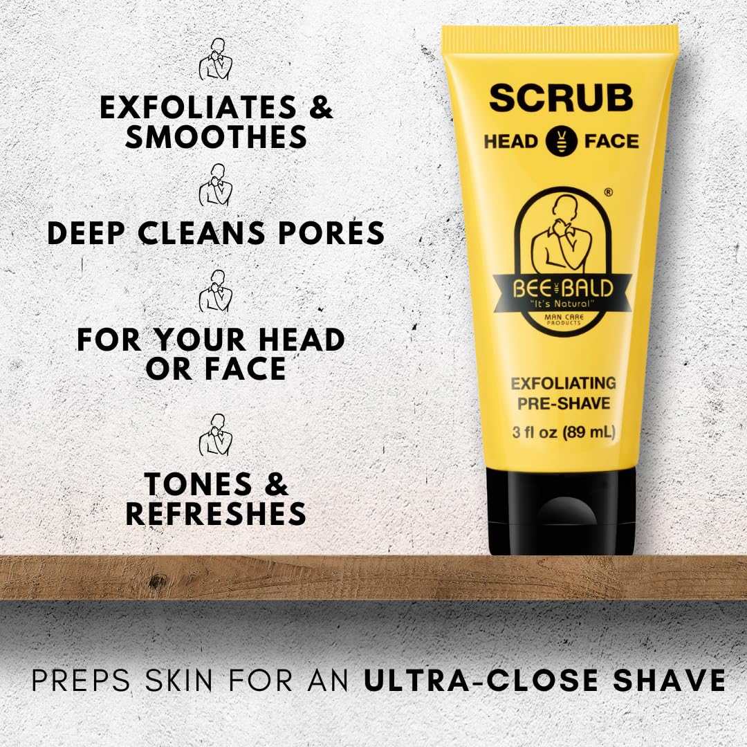 Bee Bald SCRUB Exfoliating Pre-Shave for Deep Cleans & Removing Pore Clogging Dirt, Oil & Dry Flaky Skin. Prepares You For a ‘Super Close Shave’, 3 Fl Oz - Image 3