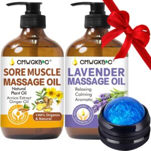 Massage Oil for Massage Therapy,Lymphatic Drainage-Ginger Oil Sore Muscle Arnica Oil &Lavender Oil Relaxing Massage Oils for Date Night,Massage Ball,Fathers Day Gift for Husband,Men, Gifts for Him Her