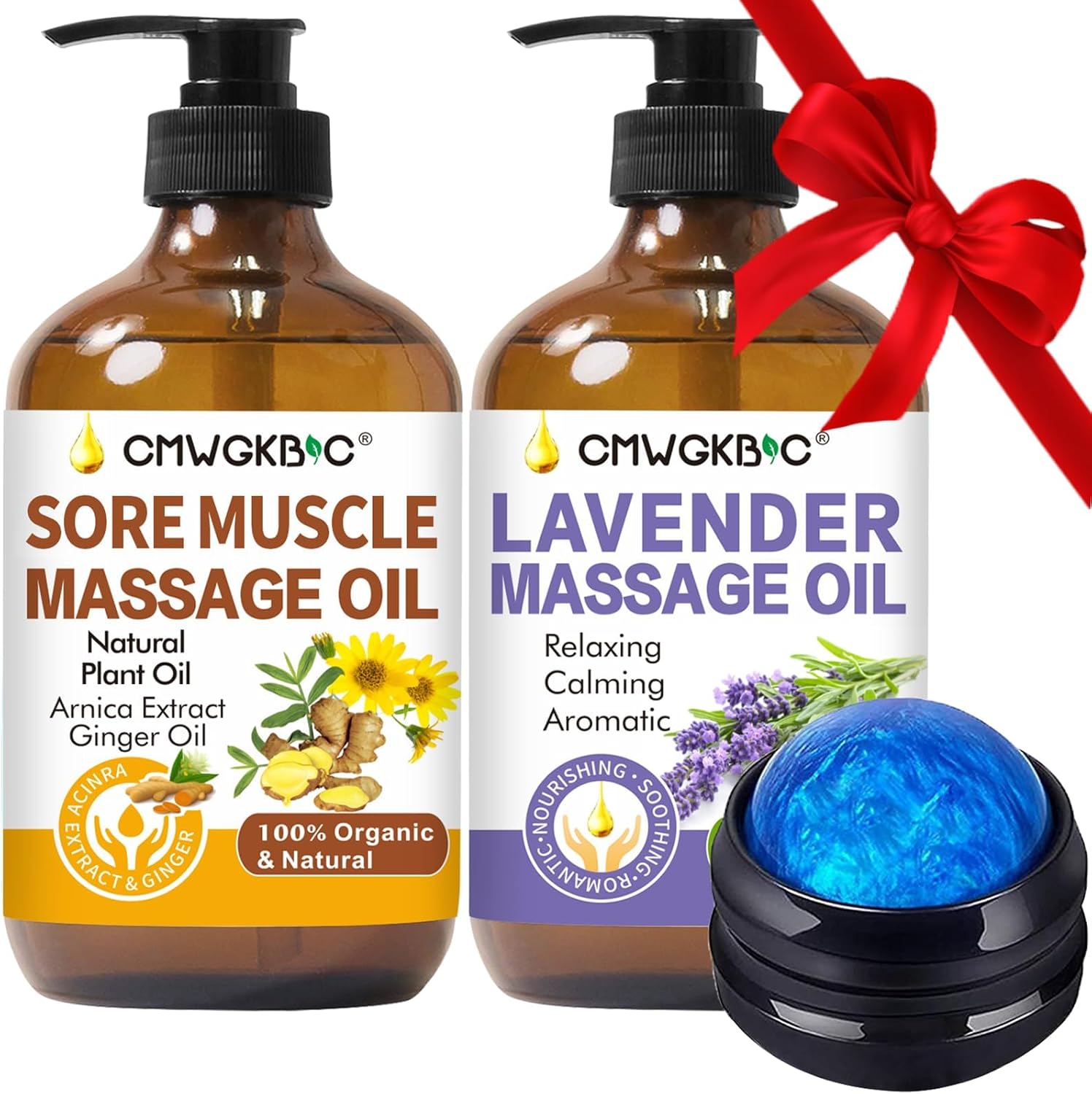 Massage Oil for Massage Therapy,Lymphatic Drainage-Ginger Oil Sore Muscle Arnica Oil &Lavender Oil Relaxing Massage Oils for Date Night,Massage Ball,Fathers Day Gift for Husband,Men, Gifts for Him Her