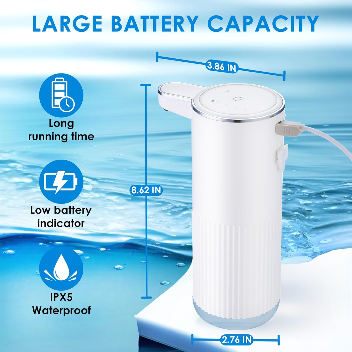 Automatic Touchless Foaming Soap Dispenser, USB Rechargeable, 4-Level Adjustable, 13.5oz, White - Image 5