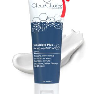 Clear Choice Sun Shield Plus 1.7oz โ Non-Greasy Daily Sunscreen for Oily & Acne-Prone Skin, SPF 30, Controls Breakouts & Sebum, PABA-Free with Zinc Oxide, Easy 1-Step Application for Teens & Adults