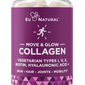 Move & Glow Collagen Pills for Women & Men – Vegetarian Multi-Collagen (Type I-V-X) with 9 Plant-based Superfoods for Skin Health & Joint Support – Biotin, Vitamin C, Vitamin E, 60 Vegetarian Capsules